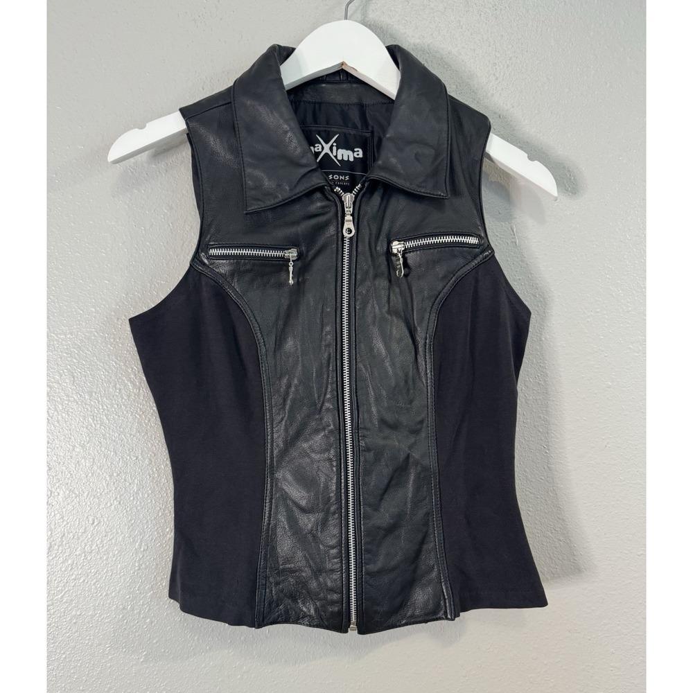 Vintage Y2K Wilsons Leather Maxima Vest Black Moto Grunge Baddie Goth S/M - Picture 5 of 12